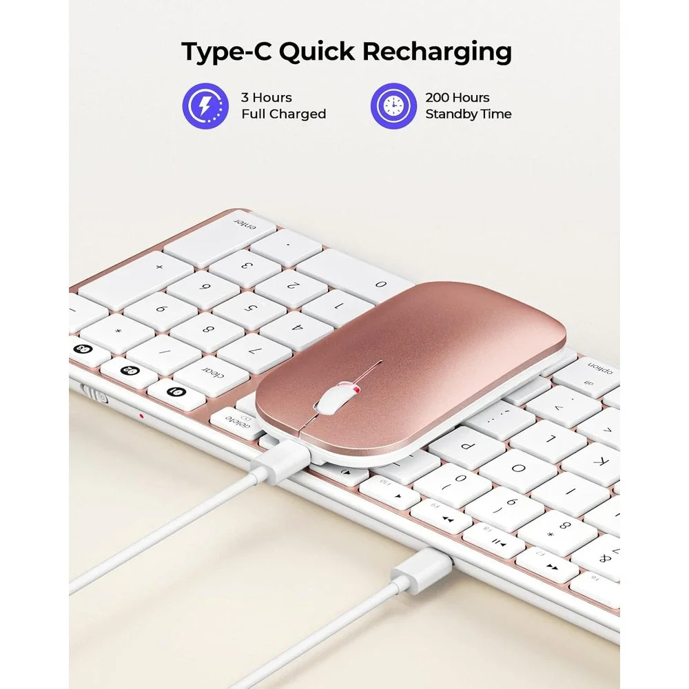Seenda Bluetooth Keyboard Mouse Combo Rose Gold Mac iPad Ultra Slim Office New